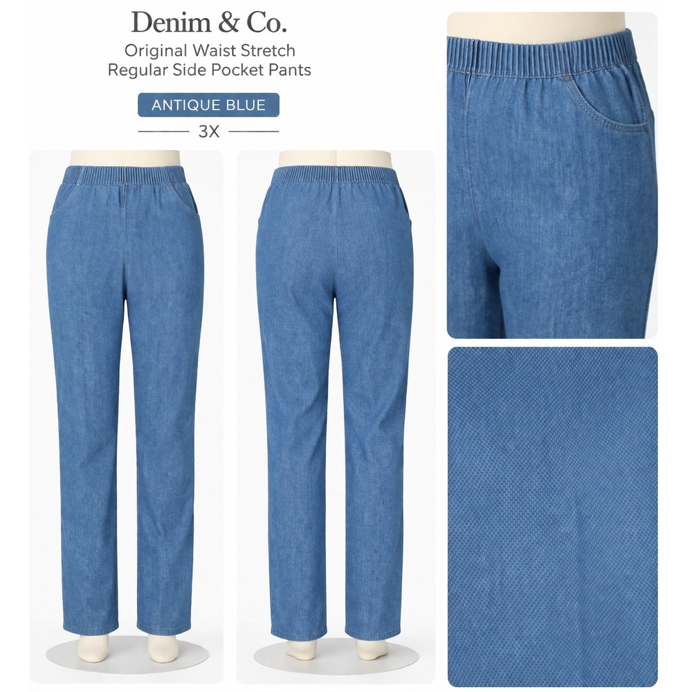 Denim & Co Original Waist‎ Stretch Side Pocket Pants Antique Blue 3X A375346/61